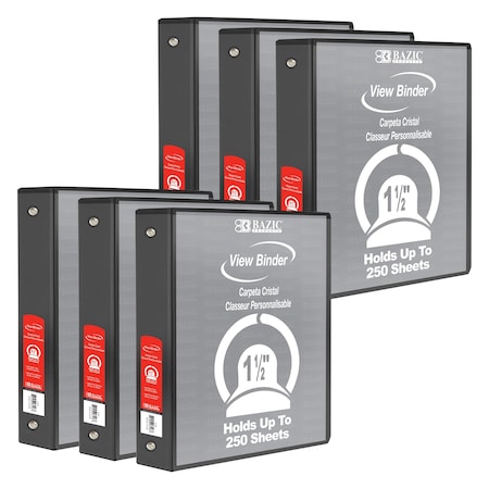 Bazic Products View Binder, 3-Ring with 2 Pockets, 1.5in, Black, PK6 3147